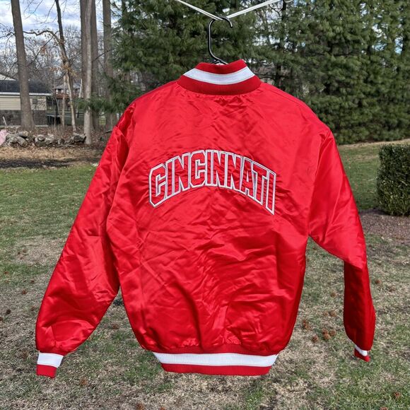 Vintage 80s Cincinnati Reds Satin Jacket Delong MLB Mens Large Varsity Bomber - Picture 1 of 6